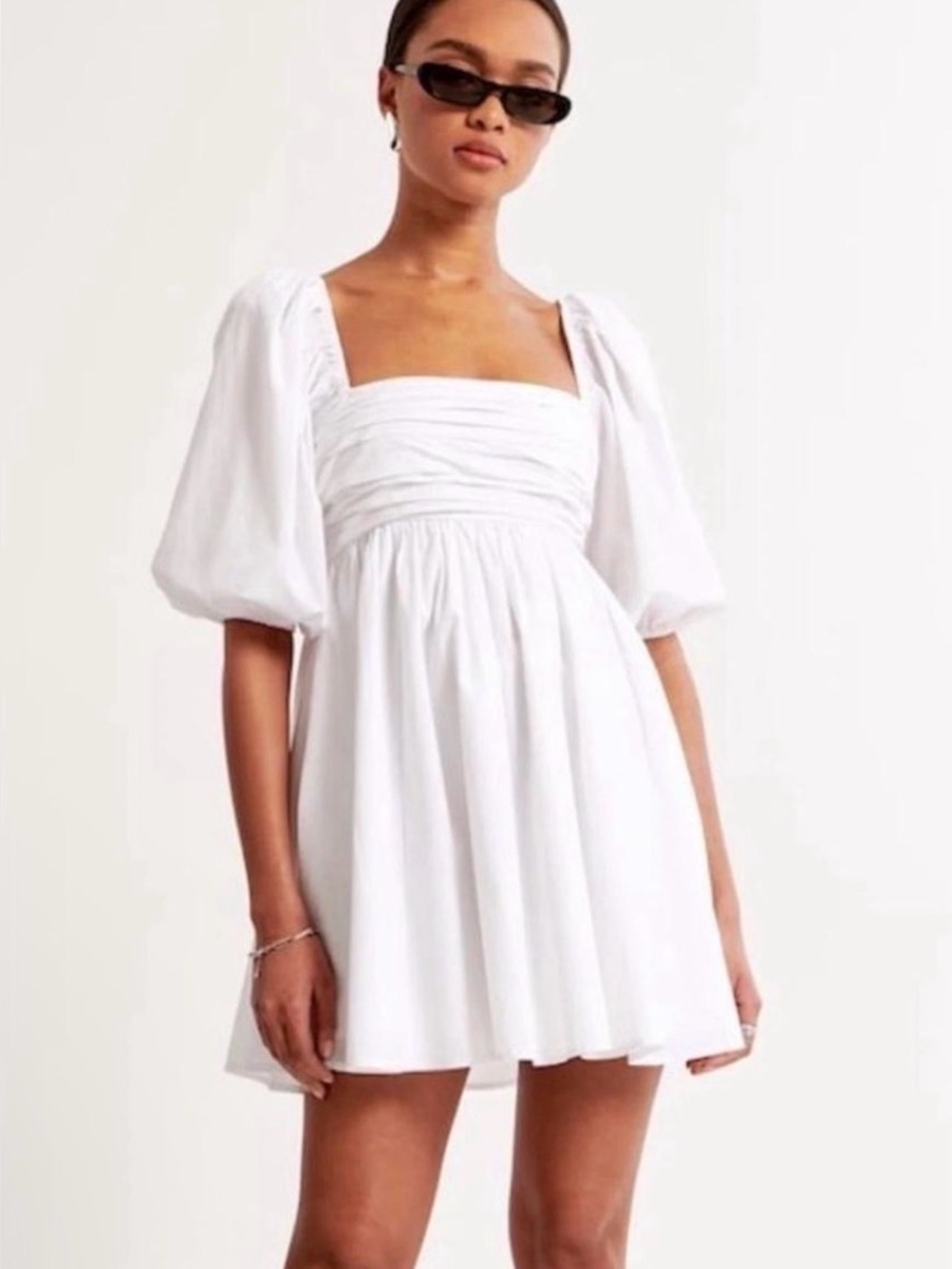 Abercrombie & Fitch Emerson Poplin Puff Sleeve Mini Dress White Size XL Tall
